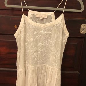 LOFT Embroidered Peplum White Tank Blouse Sz M Pet